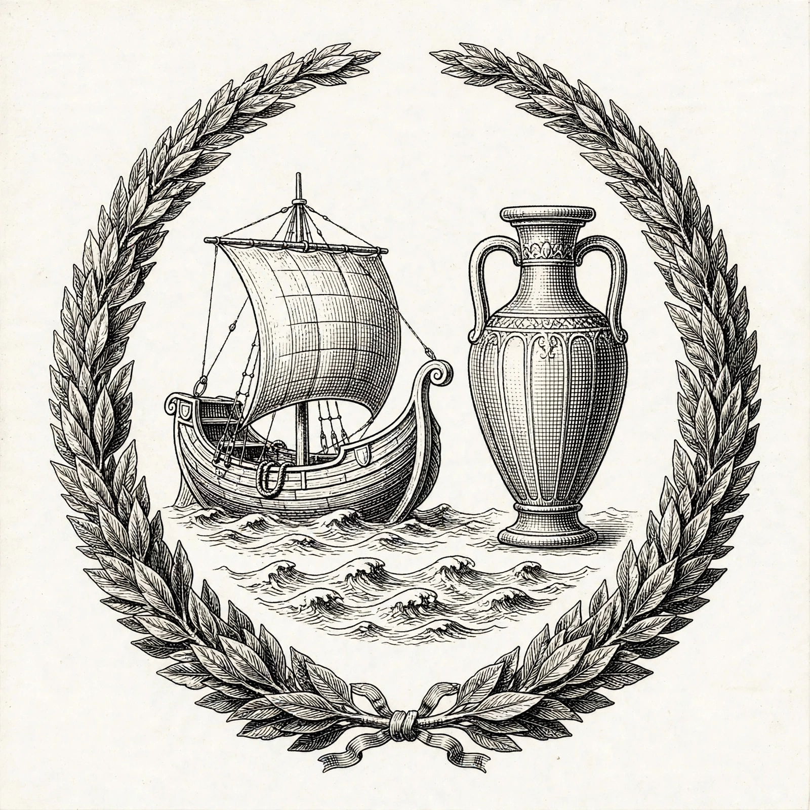Merchant ship and amphora engraving