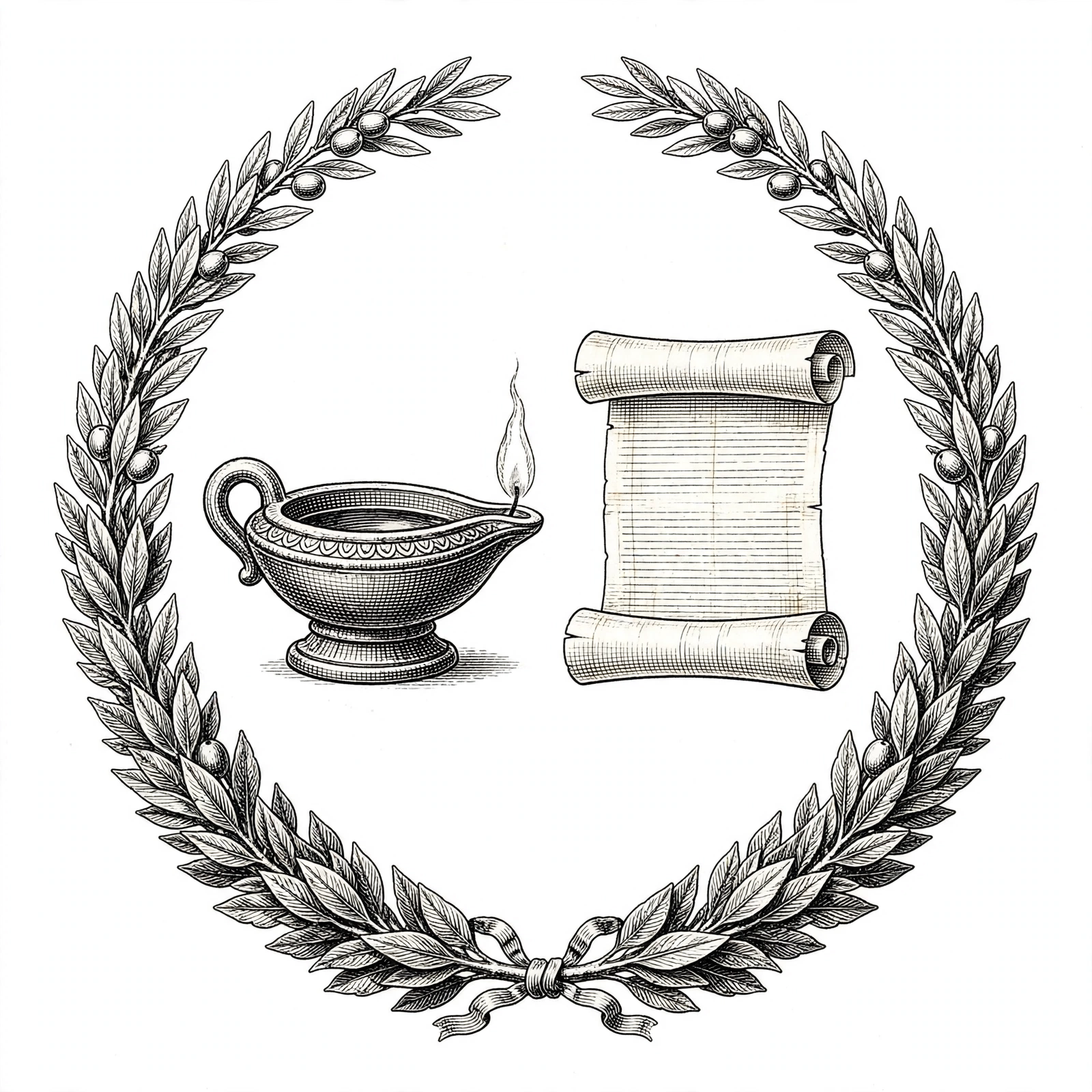 Oil lamp and scroll engraving